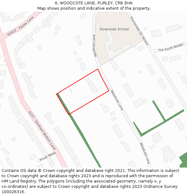 6, WOODCOTE LANE, PURLEY, CR8 3HA: Location map and indicative extent of plot