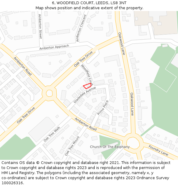 6, WOODFIELD COURT, LEEDS, LS8 3NT: Location map and indicative extent of plot