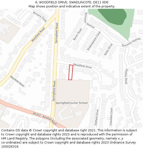 6, WOODFIELD DRIVE, SWADLINCOTE, DE11 0DE: Location map and indicative extent of plot