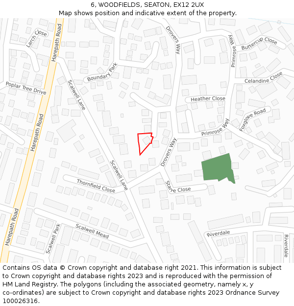 6, WOODFIELDS, SEATON, EX12 2UX: Location map and indicative extent of plot