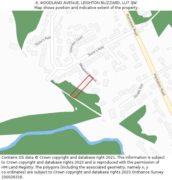 6, WOODLAND AVENUE, LEIGHTON BUZZARD, LU7 3JW: Location map and indicative extent of plot