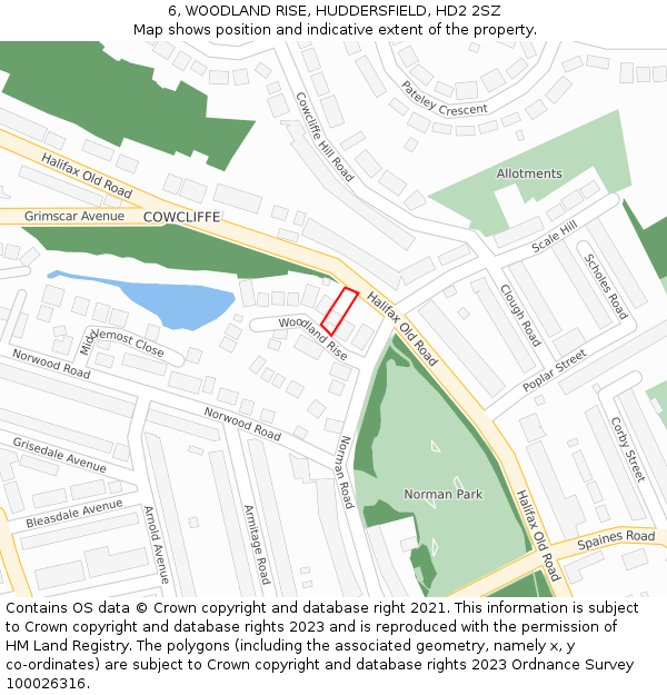 6, WOODLAND RISE, HUDDERSFIELD, HD2 2SZ: Location map and indicative extent of plot