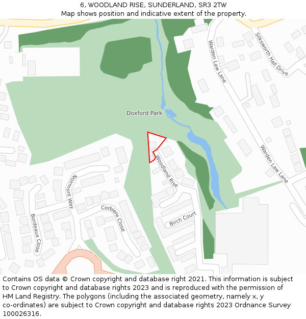 6, WOODLAND RISE, SUNDERLAND, SR3 2TW: Location map and indicative extent of plot