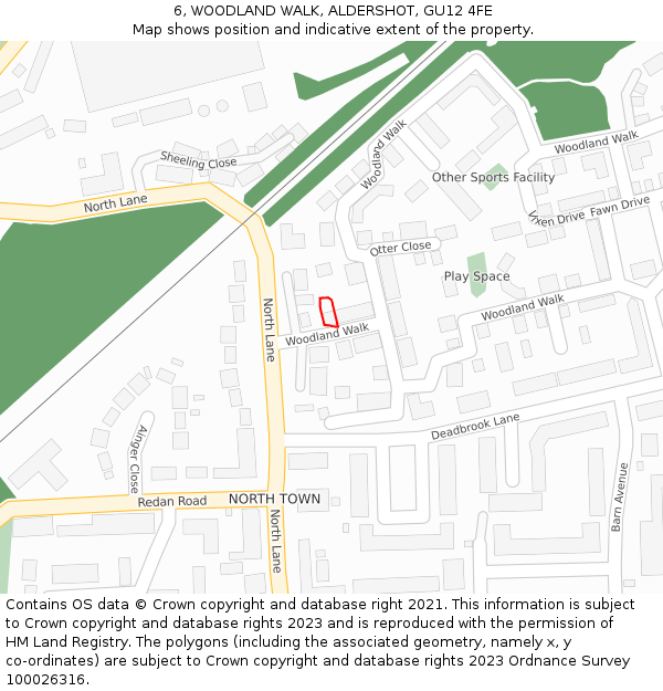 6, WOODLAND WALK, ALDERSHOT, GU12 4FE: Location map and indicative extent of plot