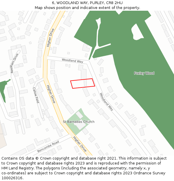 6, WOODLAND WAY, PURLEY, CR8 2HU: Location map and indicative extent of plot