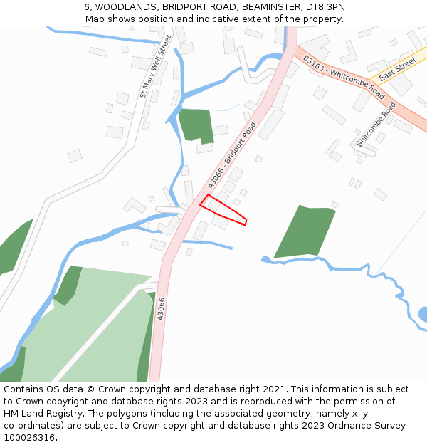 6, WOODLANDS, BRIDPORT ROAD, BEAMINSTER, DT8 3PN: Location map and indicative extent of plot