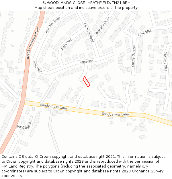 6, WOODLANDS CLOSE, HEATHFIELD, TN21 8BH: Location map and indicative extent of plot