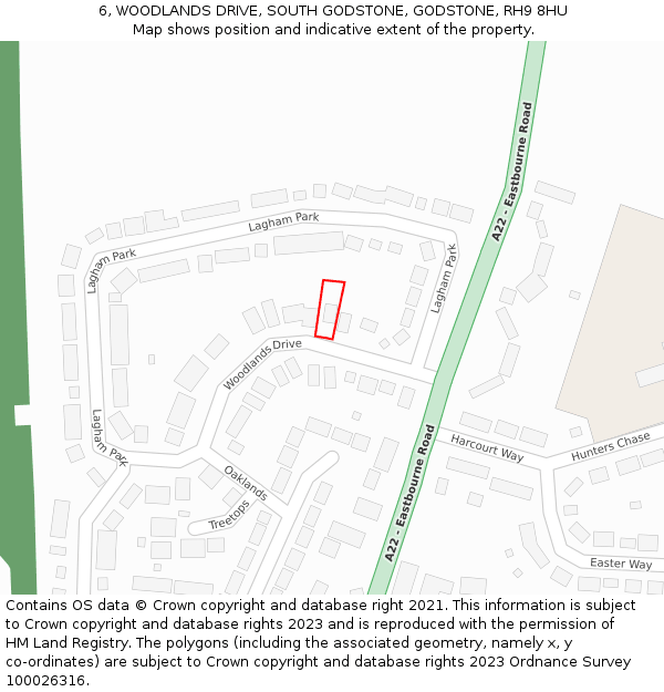 6, WOODLANDS DRIVE, SOUTH GODSTONE, GODSTONE, RH9 8HU: Location map and indicative extent of plot