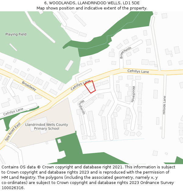 6, WOODLANDS, LLANDRINDOD WELLS, LD1 5DE: Location map and indicative extent of plot