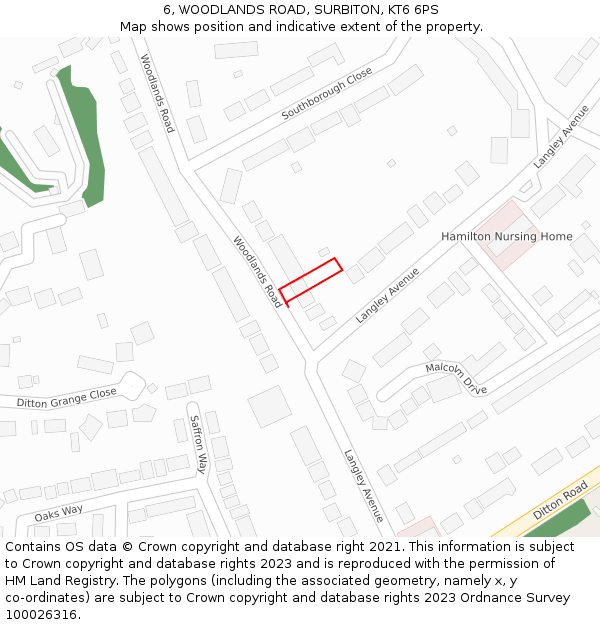 6, WOODLANDS ROAD, SURBITON, KT6 6PS: Location map and indicative extent of plot