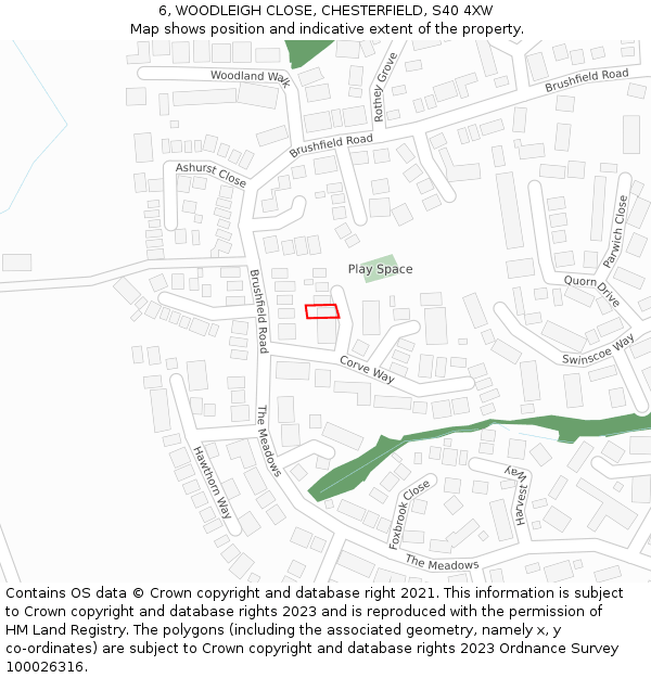 6, WOODLEIGH CLOSE, CHESTERFIELD, S40 4XW: Location map and indicative extent of plot