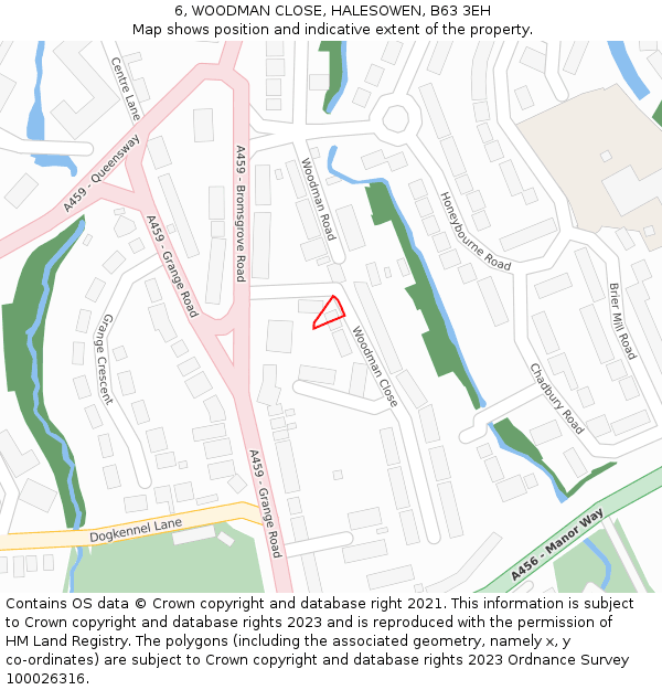 6, WOODMAN CLOSE, HALESOWEN, B63 3EH: Location map and indicative extent of plot