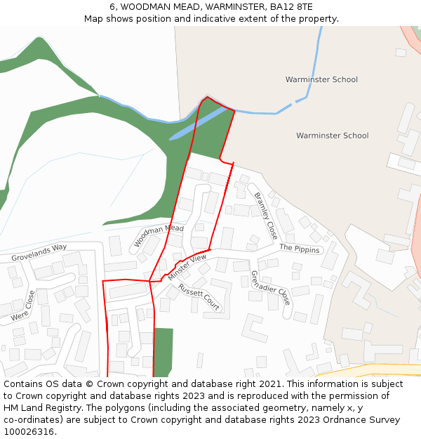 6, WOODMAN MEAD, WARMINSTER, BA12 8TE: Location map and indicative extent of plot