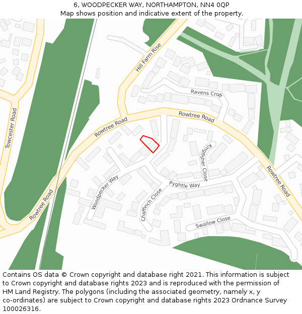 6, WOODPECKER WAY, NORTHAMPTON, NN4 0QP: Location map and indicative extent of plot