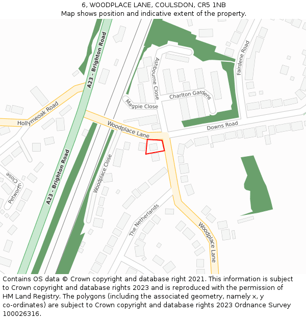 6, WOODPLACE LANE, COULSDON, CR5 1NB: Location map and indicative extent of plot