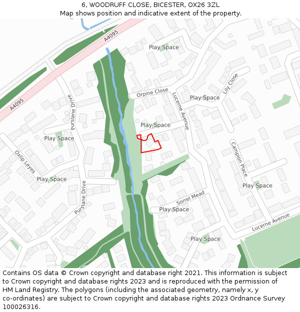 6, WOODRUFF CLOSE, BICESTER, OX26 3ZL: Location map and indicative extent of plot