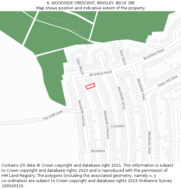 6, WOODSIDE CRESCENT, BINGLEY, BD16 1RE: Location map and indicative extent of plot