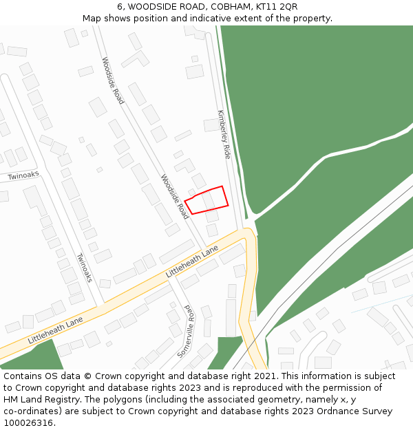 6, WOODSIDE ROAD, COBHAM, KT11 2QR: Location map and indicative extent of plot