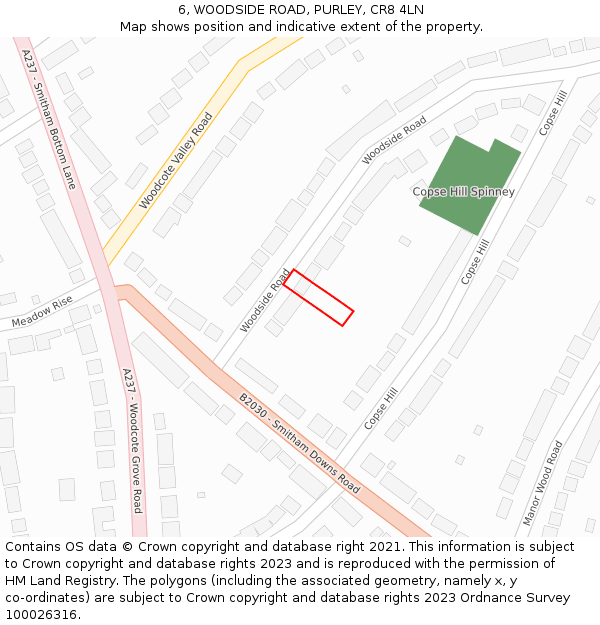 6, WOODSIDE ROAD, PURLEY, CR8 4LN: Location map and indicative extent of plot