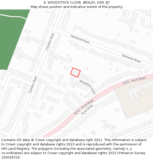 6, WOODSTOCK CLOSE, BEXLEY, DA5 3JT: Location map and indicative extent of plot