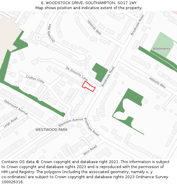 6, WOODSTOCK DRIVE, SOUTHAMPTON, SO17 1WY: Location map and indicative extent of plot