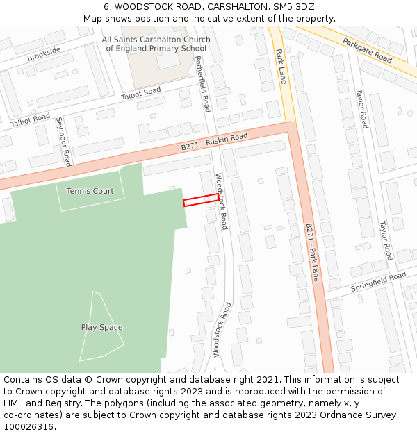 6, WOODSTOCK ROAD, CARSHALTON, SM5 3DZ: Location map and indicative extent of plot