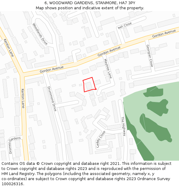 6, WOODWARD GARDENS, STANMORE, HA7 3PY: Location map and indicative extent of plot