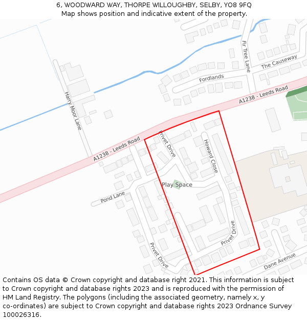 6, WOODWARD WAY, THORPE WILLOUGHBY, SELBY, YO8 9FQ: Location map and indicative extent of plot