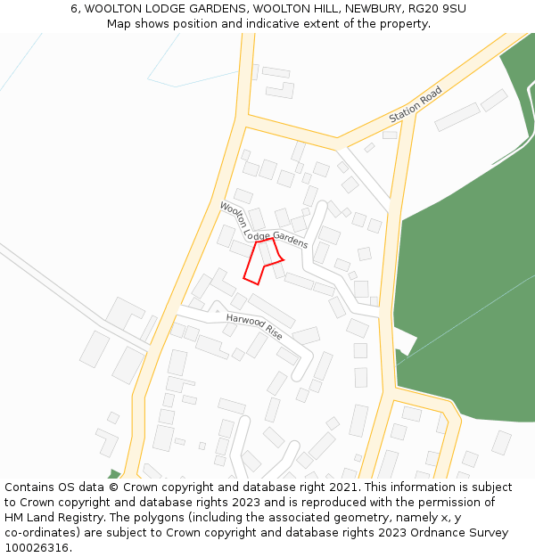 6, WOOLTON LODGE GARDENS, WOOLTON HILL, NEWBURY, RG20 9SU: Location map and indicative extent of plot