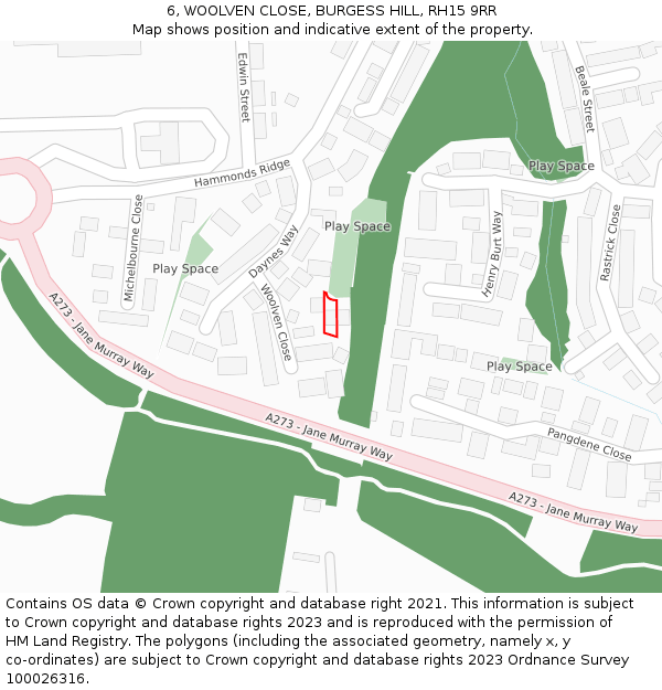 6, WOOLVEN CLOSE, BURGESS HILL, RH15 9RR: Location map and indicative extent of plot