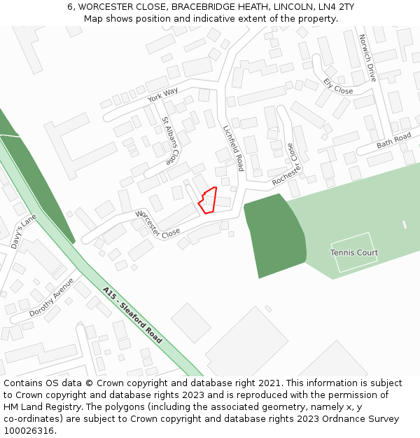 6, WORCESTER CLOSE, BRACEBRIDGE HEATH, LINCOLN, LN4 2TY: Location map and indicative extent of plot