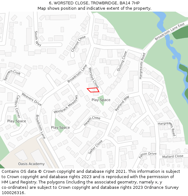 6, WORSTED CLOSE, TROWBRIDGE, BA14 7HP: Location map and indicative extent of plot