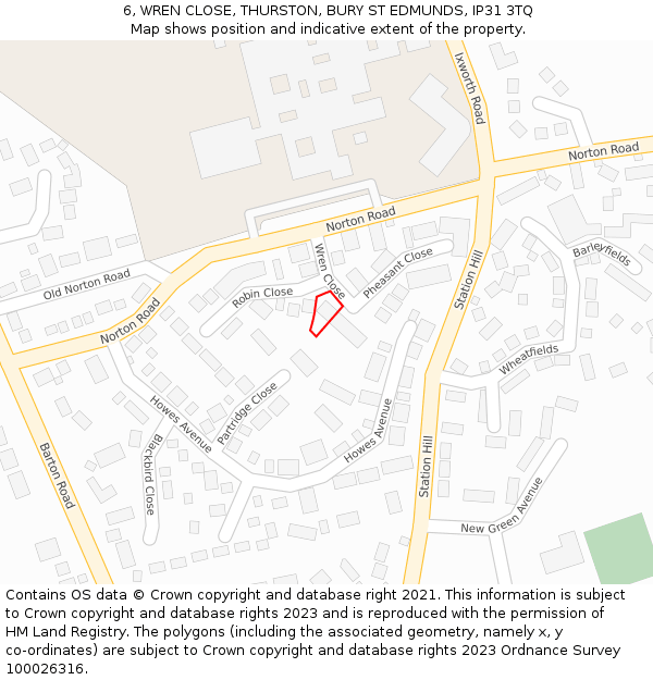 6, WREN CLOSE, THURSTON, BURY ST EDMUNDS, IP31 3TQ: Location map and indicative extent of plot