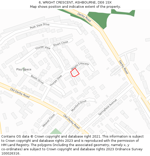 6, WRIGHT CRESCENT, ASHBOURNE, DE6 1SX: Location map and indicative extent of plot