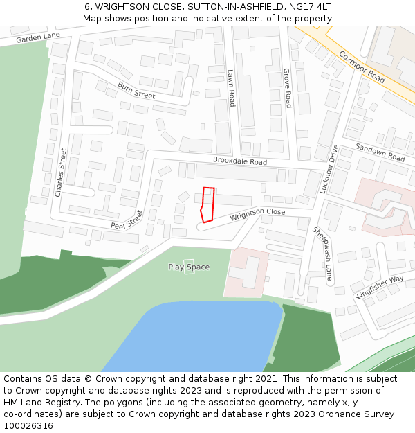 6, WRIGHTSON CLOSE, SUTTON-IN-ASHFIELD, NG17 4LT: Location map and indicative extent of plot