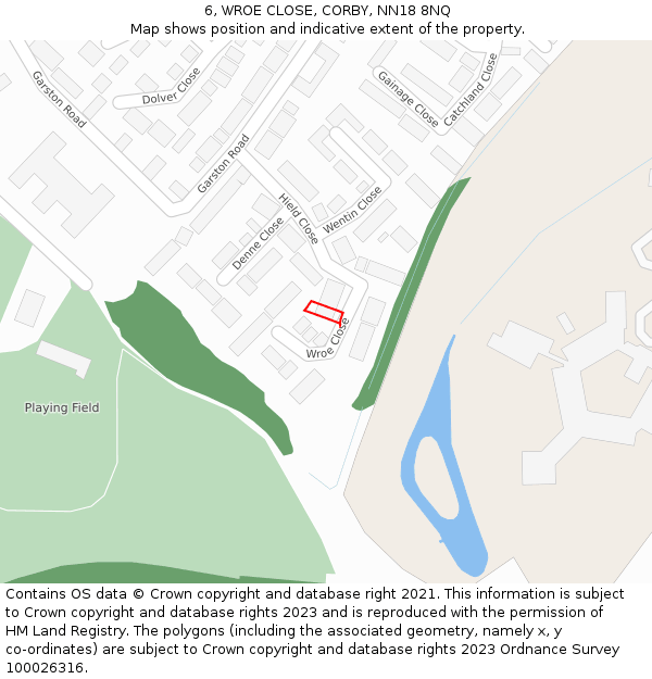 6, WROE CLOSE, CORBY, NN18 8NQ: Location map and indicative extent of plot