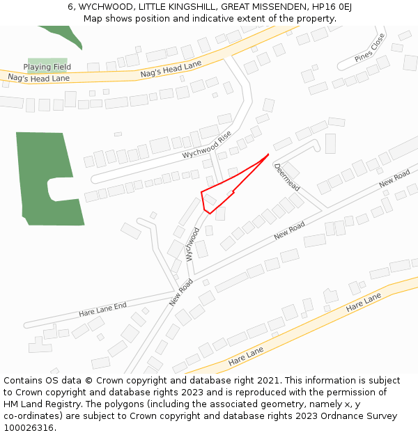 6, WYCHWOOD, LITTLE KINGSHILL, GREAT MISSENDEN, HP16 0EJ: Location map and indicative extent of plot