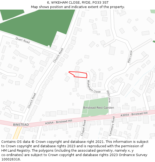 6, WYKEHAM CLOSE, RYDE, PO33 3ST: Location map and indicative extent of plot