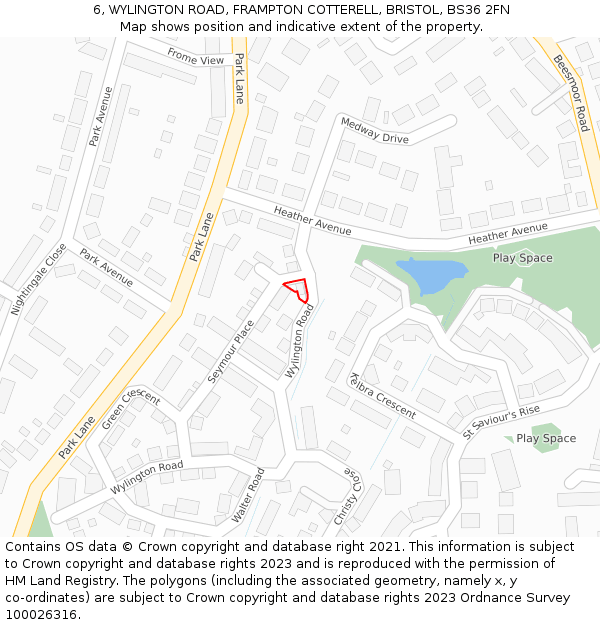 6, WYLINGTON ROAD, FRAMPTON COTTERELL, BRISTOL, BS36 2FN: Location map and indicative extent of plot