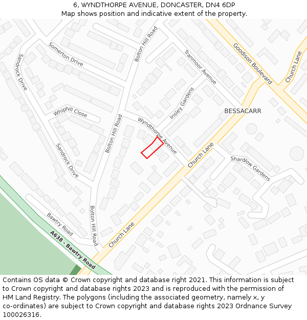 6, WYNDTHORPE AVENUE, DONCASTER, DN4 6DP: Location map and indicative extent of plot