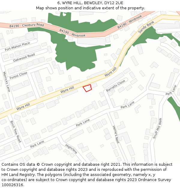 6, WYRE HILL, BEWDLEY, DY12 2UE: Location map and indicative extent of plot