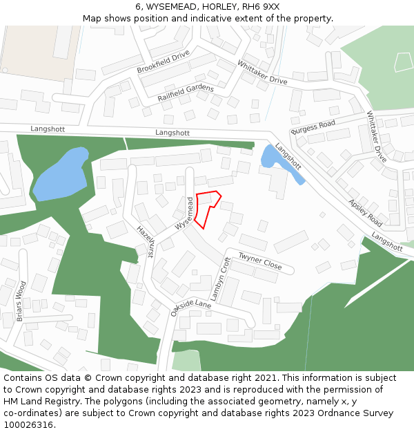 6, WYSEMEAD, HORLEY, RH6 9XX: Location map and indicative extent of plot