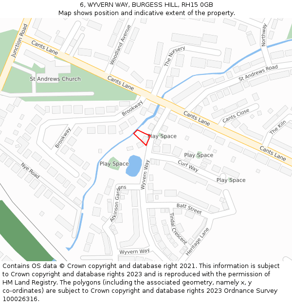 6, WYVERN WAY, BURGESS HILL, RH15 0GB: Location map and indicative extent of plot