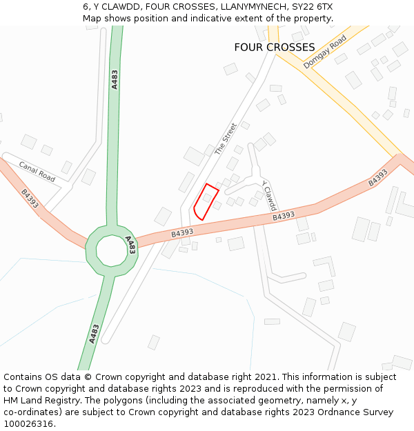 6, Y CLAWDD, FOUR CROSSES, LLANYMYNECH, SY22 6TX: Location map and indicative extent of plot