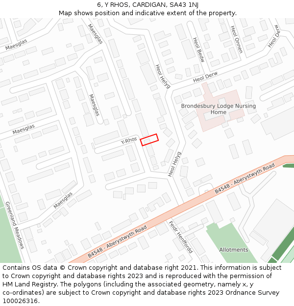 6, Y RHOS, CARDIGAN, SA43 1NJ: Location map and indicative extent of plot