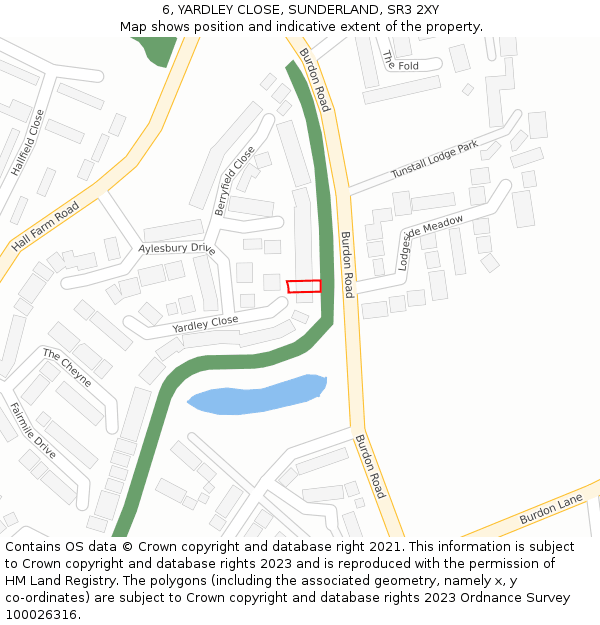 6, YARDLEY CLOSE, SUNDERLAND, SR3 2XY: Location map and indicative extent of plot