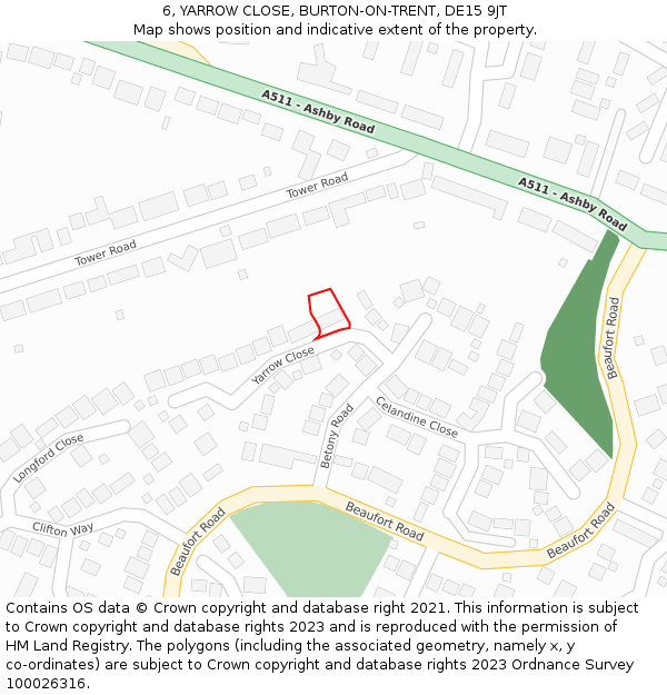 6, YARROW CLOSE, BURTON-ON-TRENT, DE15 9JT: Location map and indicative extent of plot