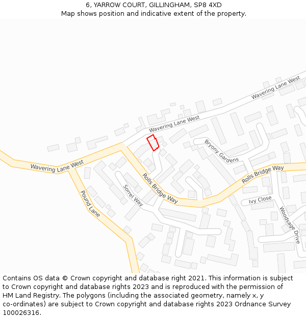 6, YARROW COURT, GILLINGHAM, SP8 4XD: Location map and indicative extent of plot