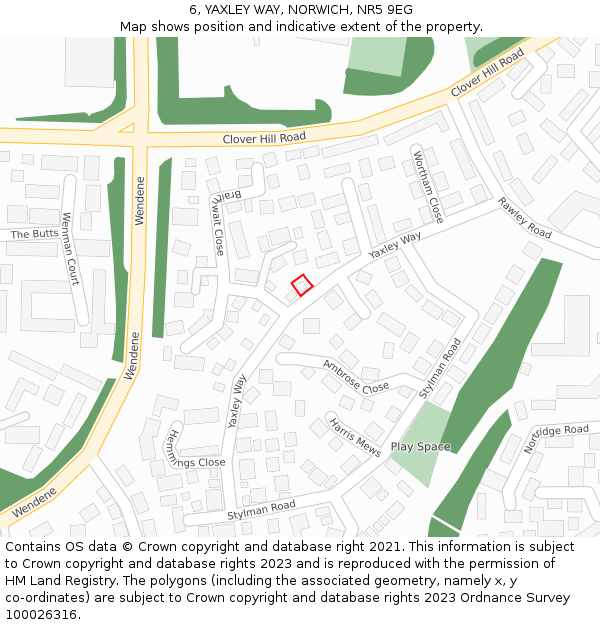 6, YAXLEY WAY, NORWICH, NR5 9EG: Location map and indicative extent of plot