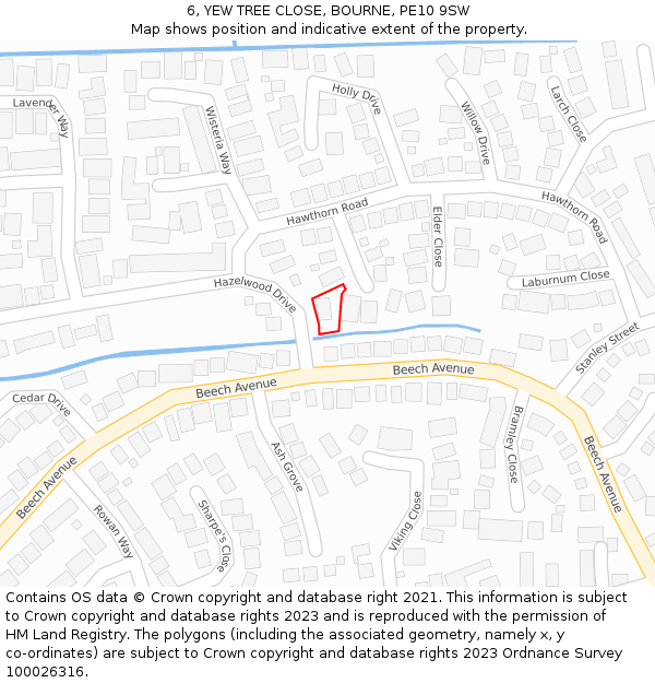 6, YEW TREE CLOSE, BOURNE, PE10 9SW: Location map and indicative extent of plot